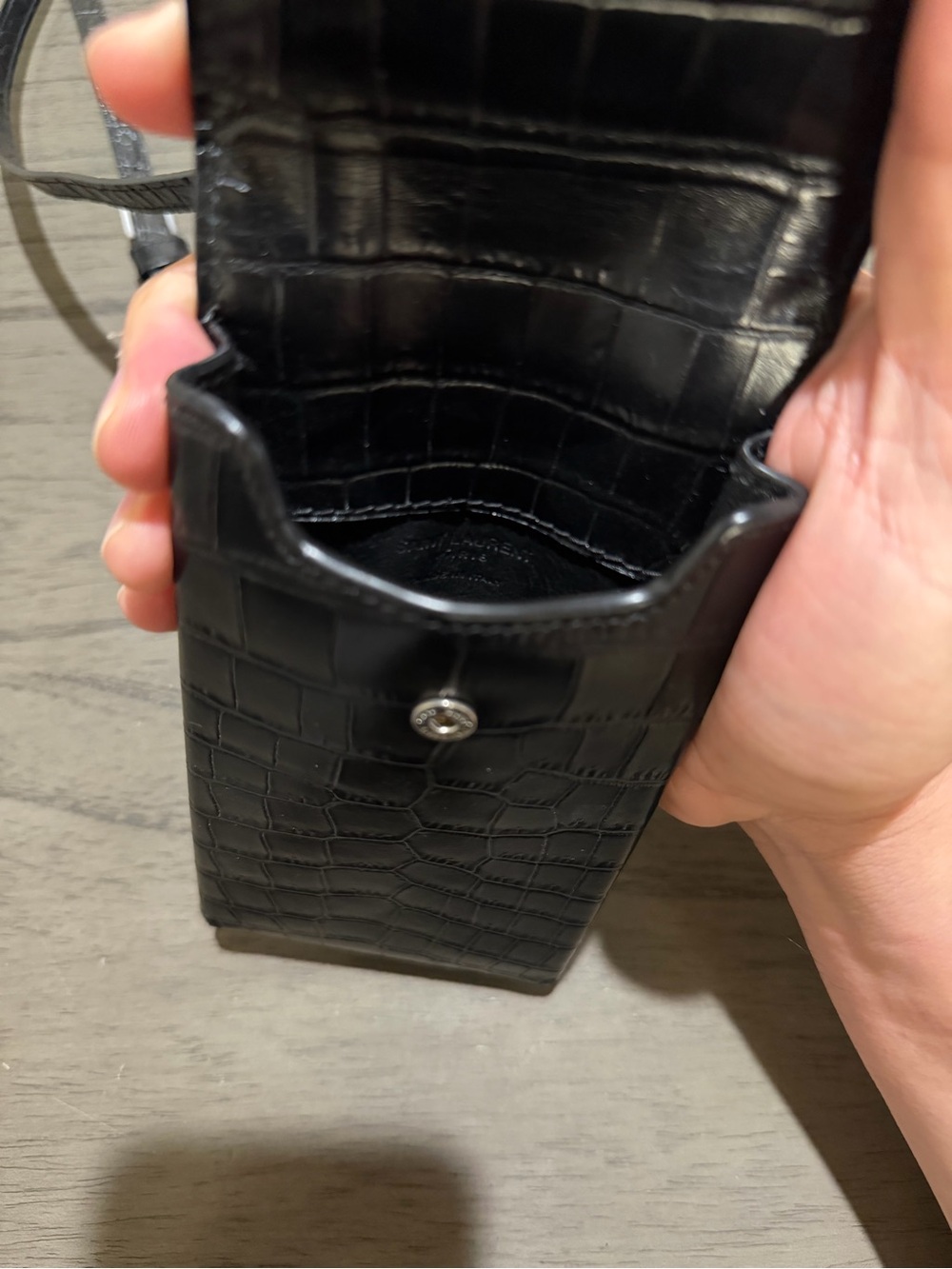 Saint Laurent Black Croc-Embossed Pouch Case - Picture 8 of 8